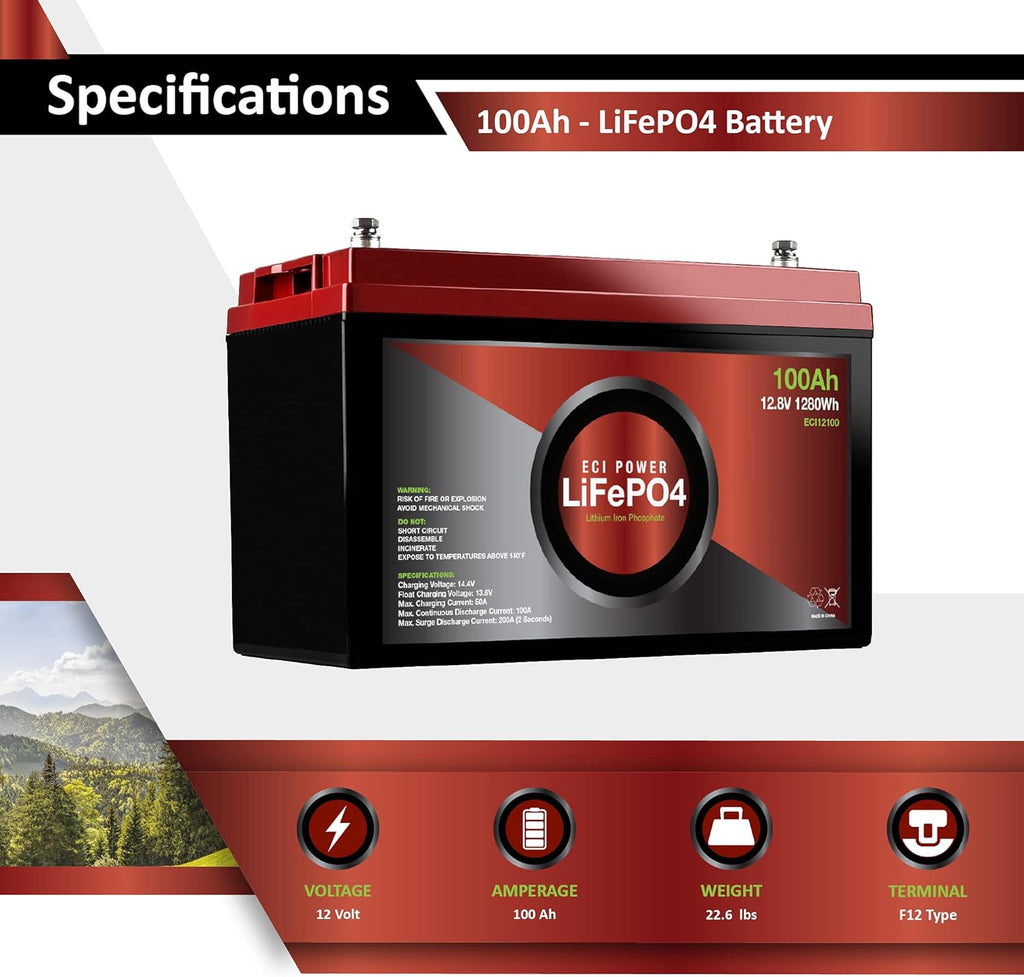 12V 100Ah Lithium LiFePO4 Deep Cycle Rechargeable Battery Z666461