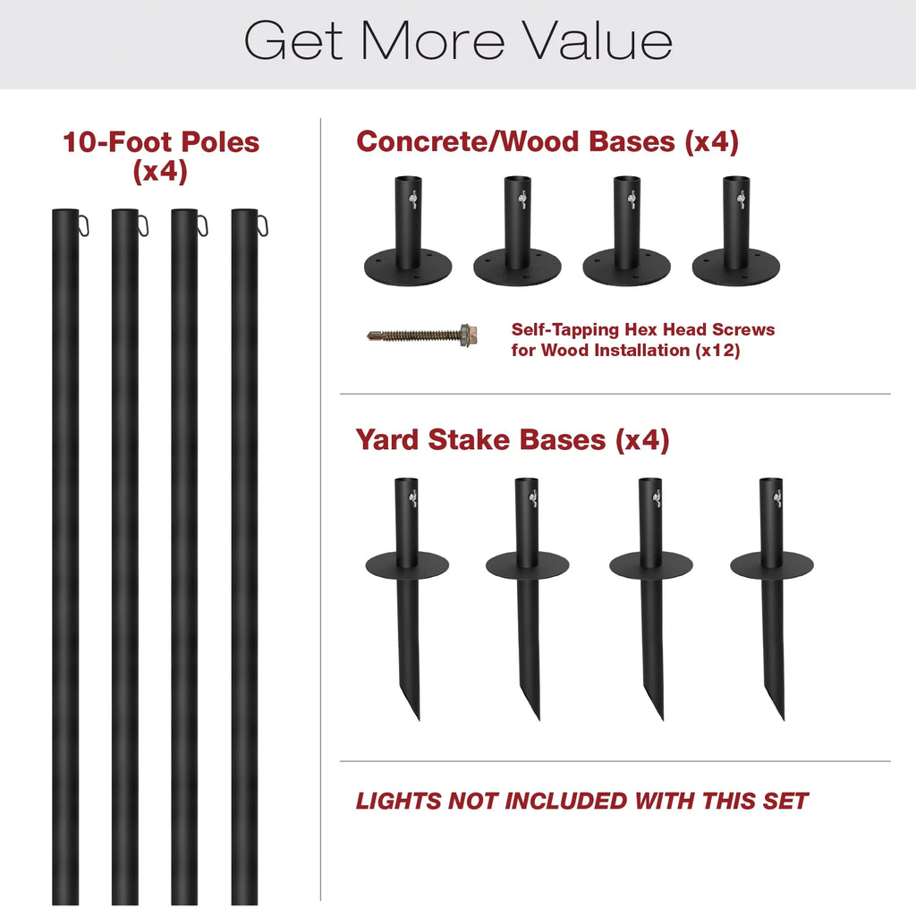 Bistro String Light Poles 4 Pack Extends to 10 Feet P1206