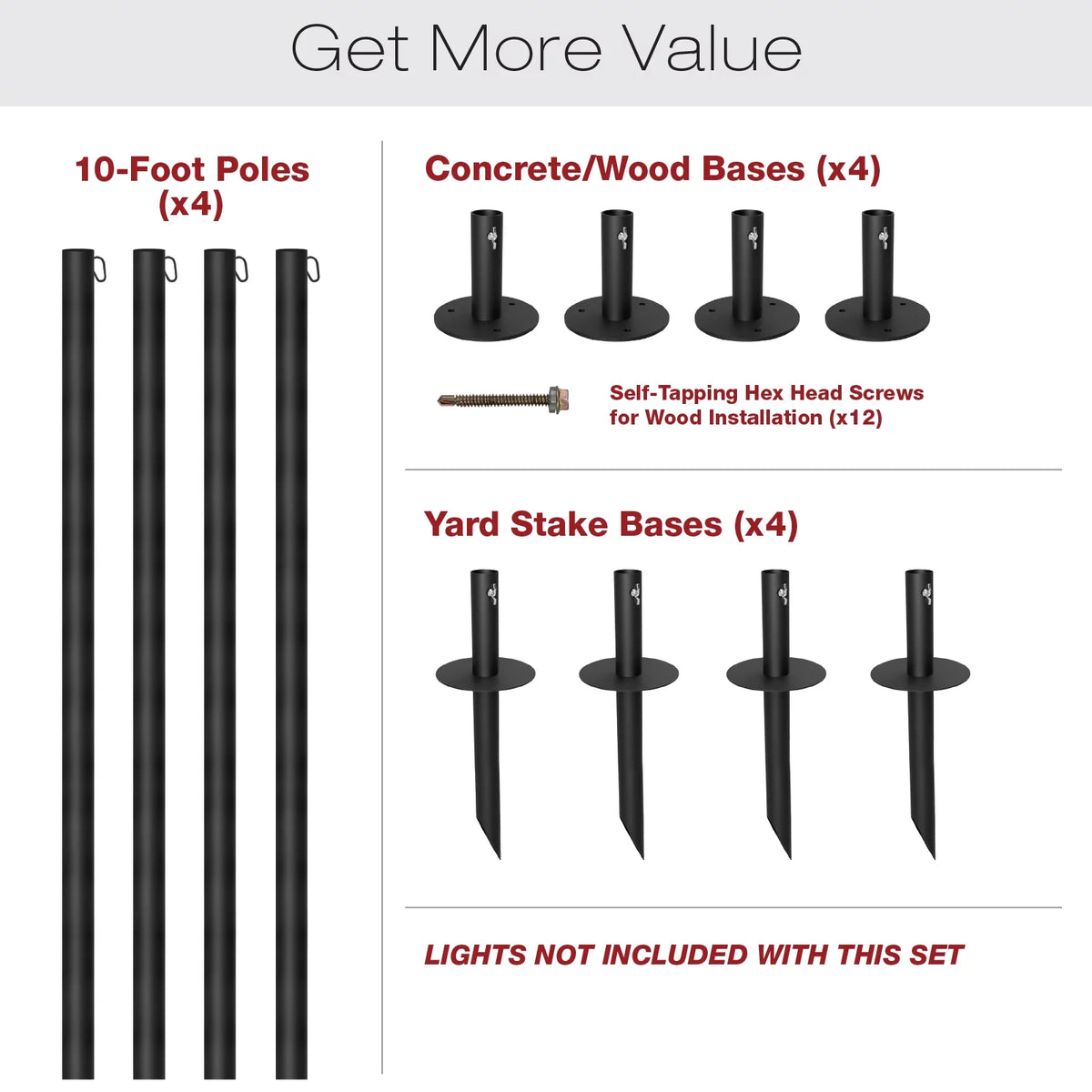 Bistro String Light Poles 4 Pack Extends to 10 Feet P1206
