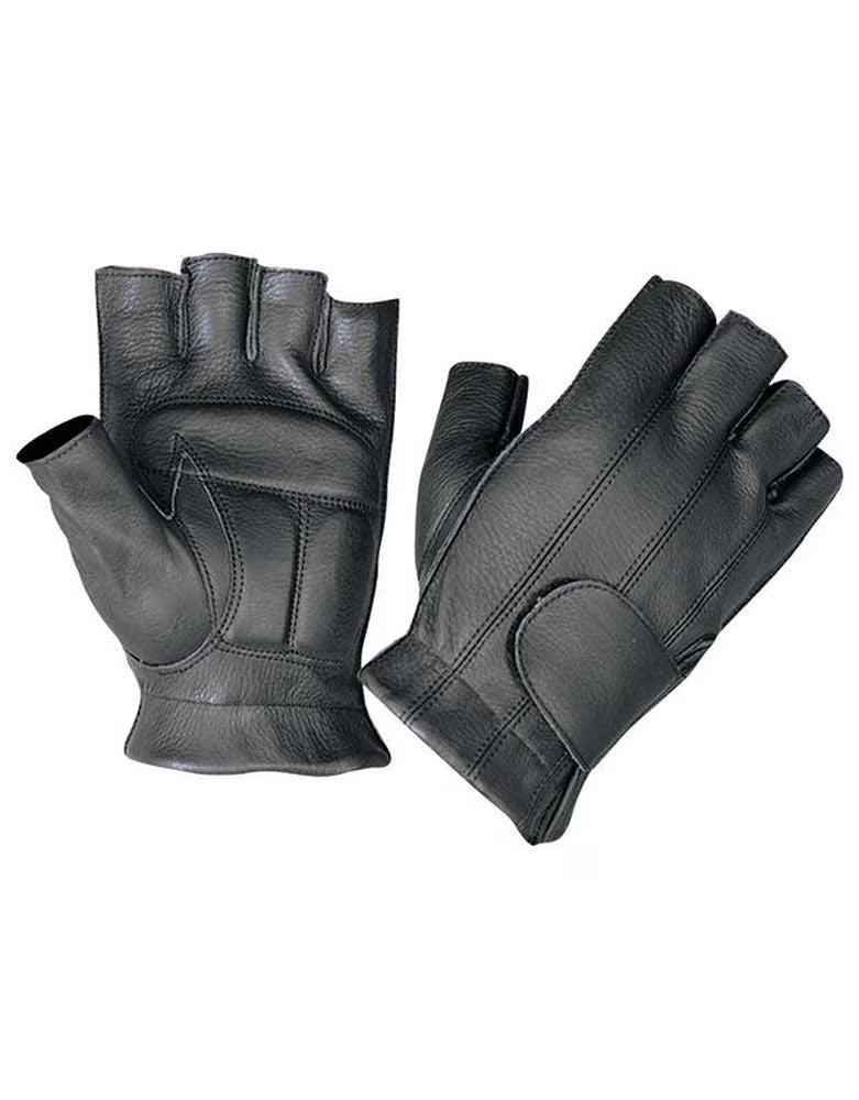Black Fingerless Cowhide Leather Motorcycle Gloves C4030