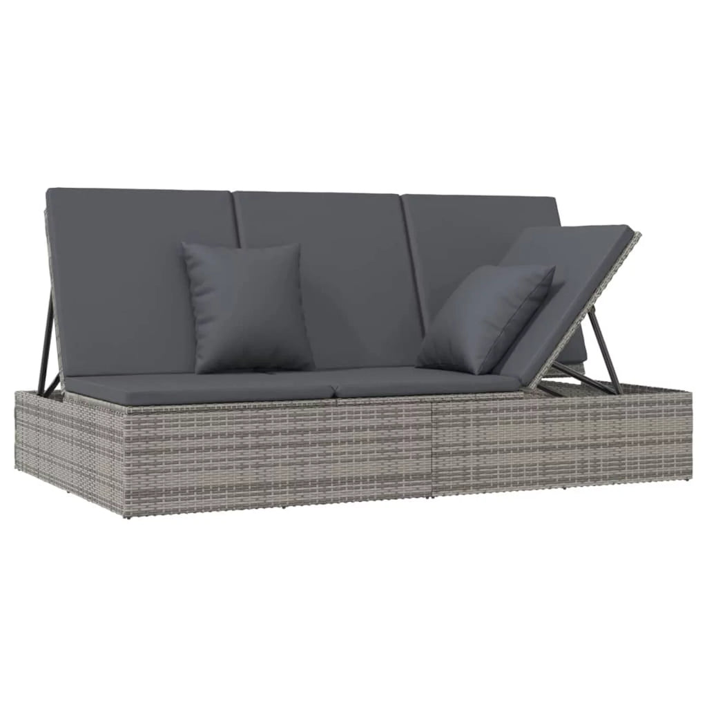 Convertible Sun Bed with Cushions Poly Rattan Dark Gray P961180