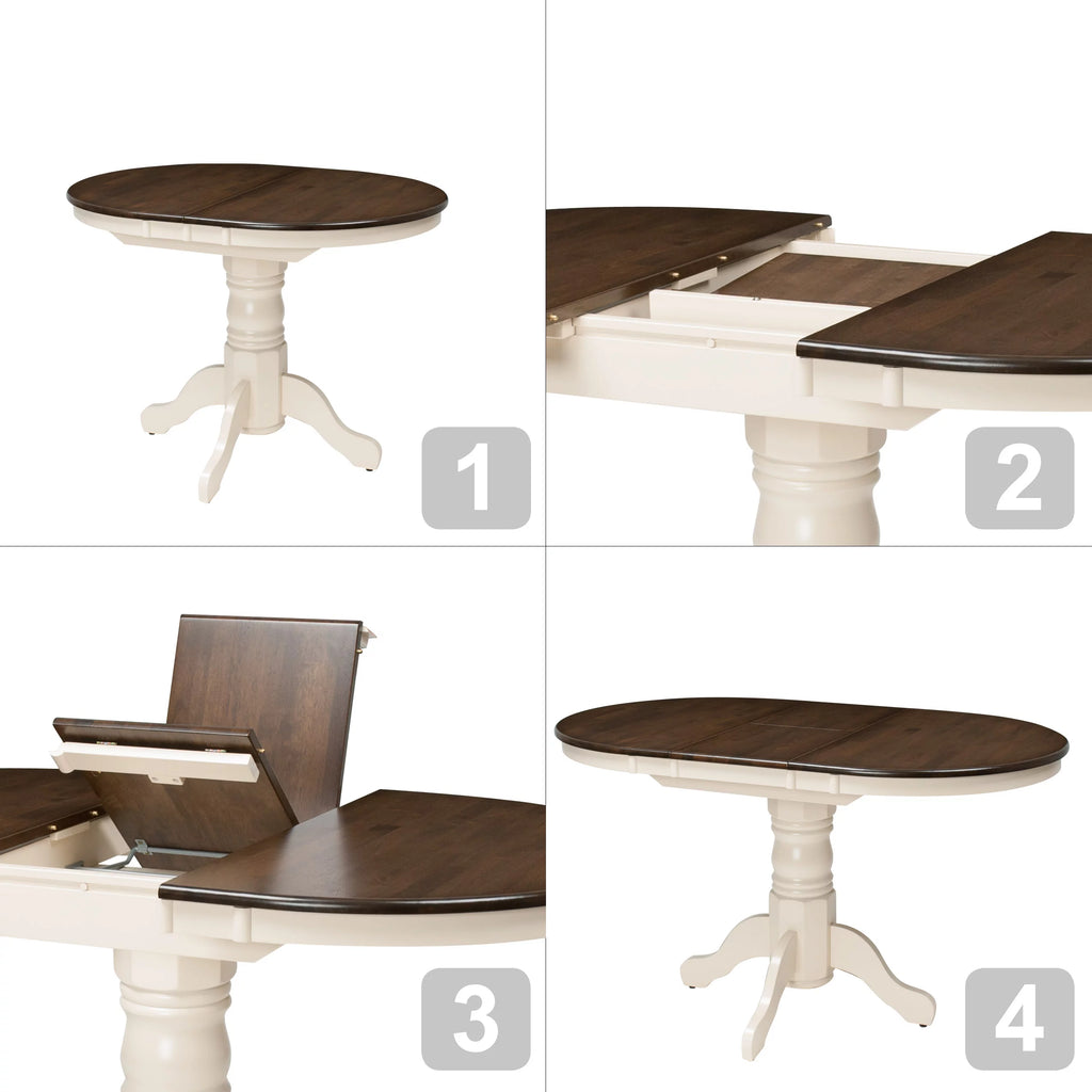 5 Piece Extendable Dark Brown and Cream Solid Wood Dining Set Q357