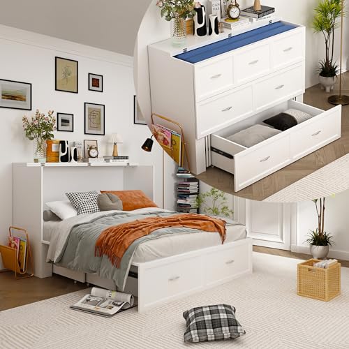 White Queen Size Murphy Cabinet Bed with Drawers G181933