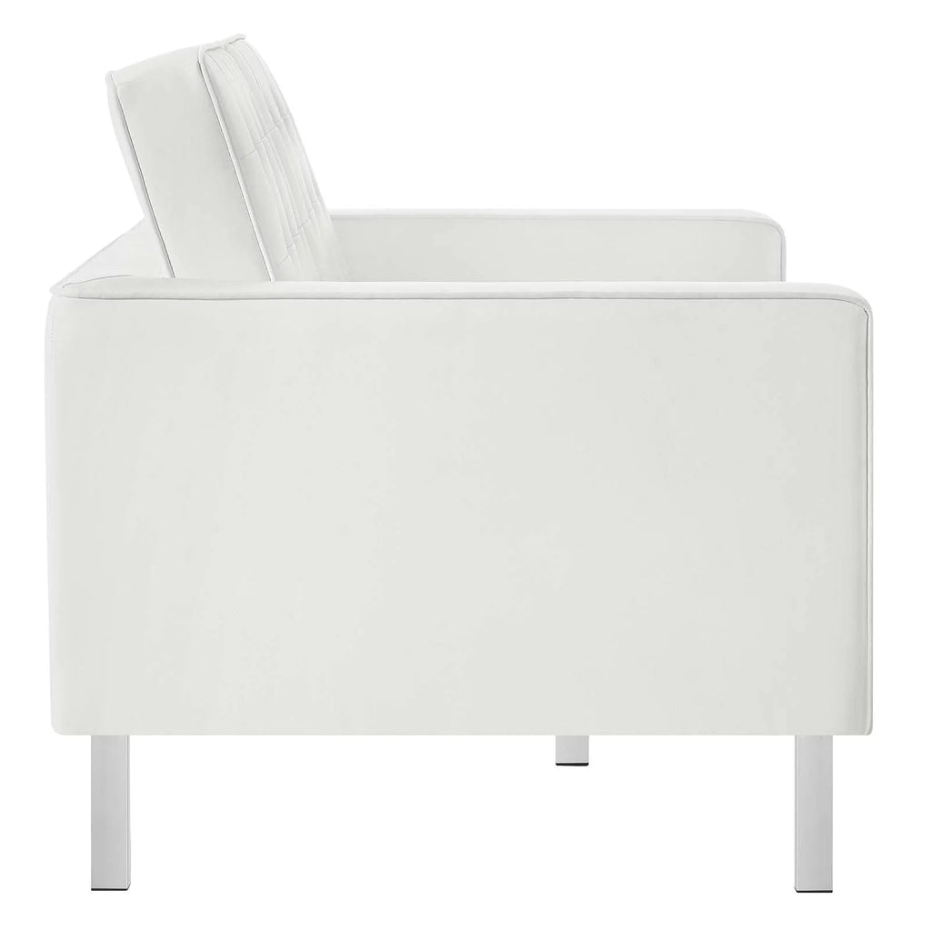 Silver White Tufted Vegan Leather Loveseat Z9770