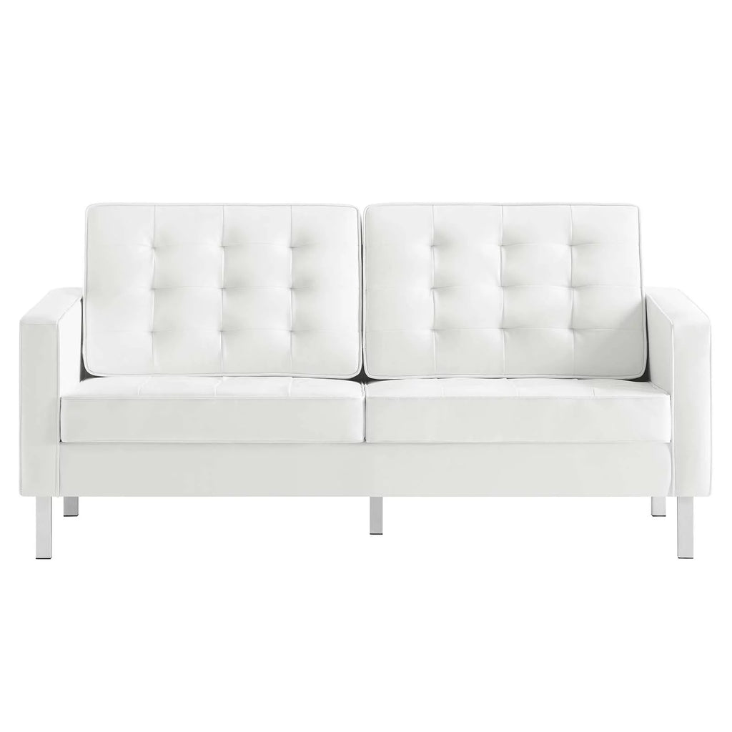 Silver White Tufted Vegan Leather Loveseat Z9770