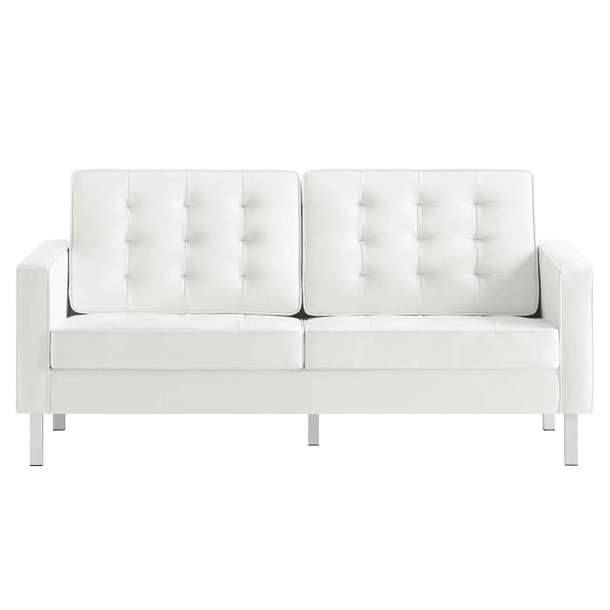 Silver White Tufted Vegan Leather Loveseat Z9770