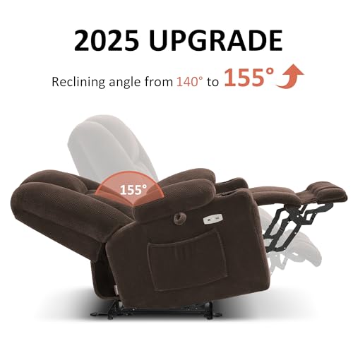 Brown Fabric Power Recliner Chair with Heat and Vibration Massage Q633615