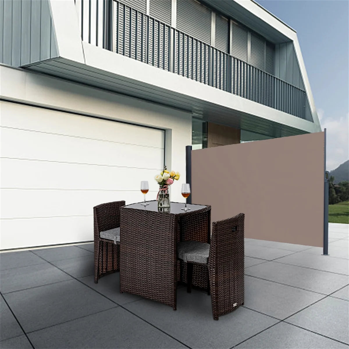 5x10ft Retractable Patio Side Awning, Outdoor Privacy Screen M719518