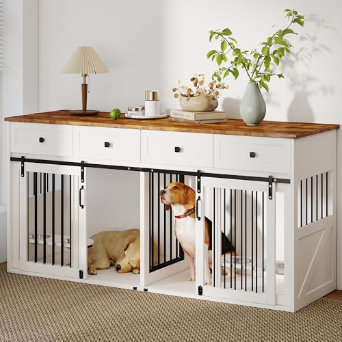 White Wooden Dog Crate Furniture with 2 Drawers X260