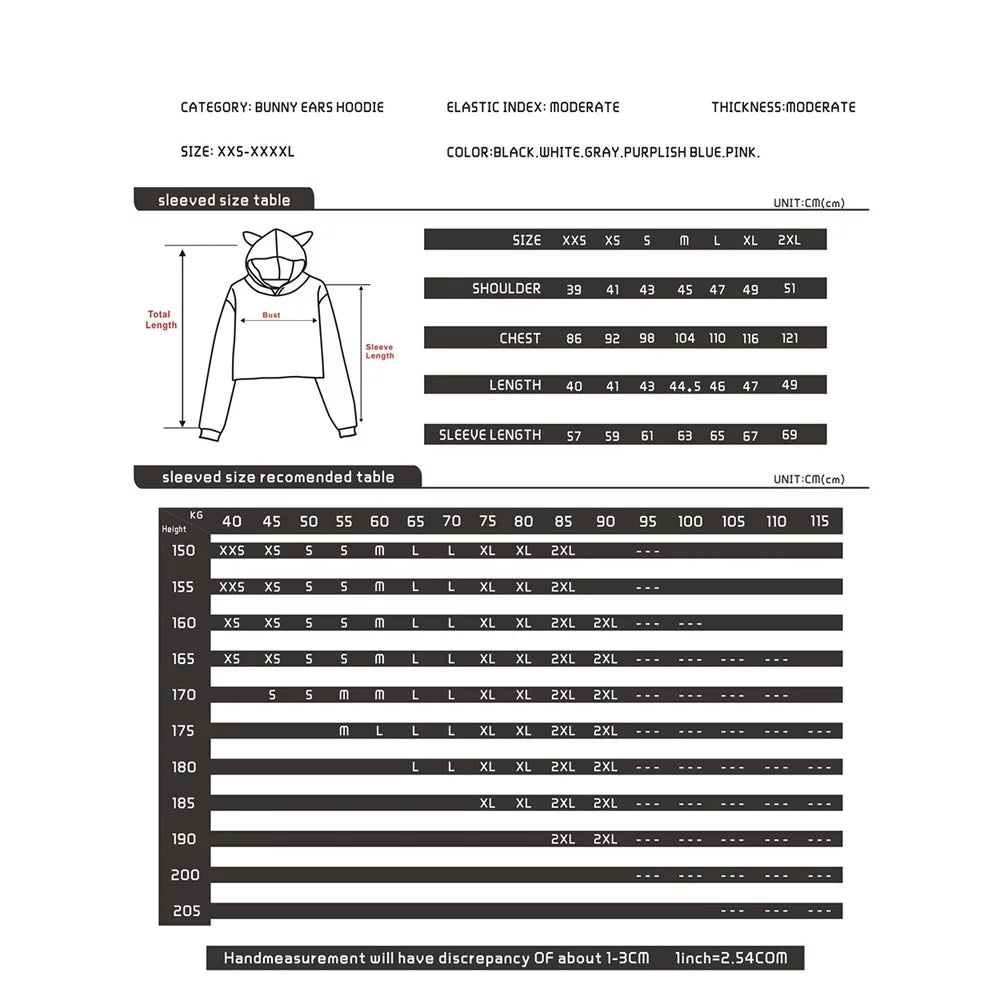 Cat Ears Hoodie Long Sleeve Crop Top E1191