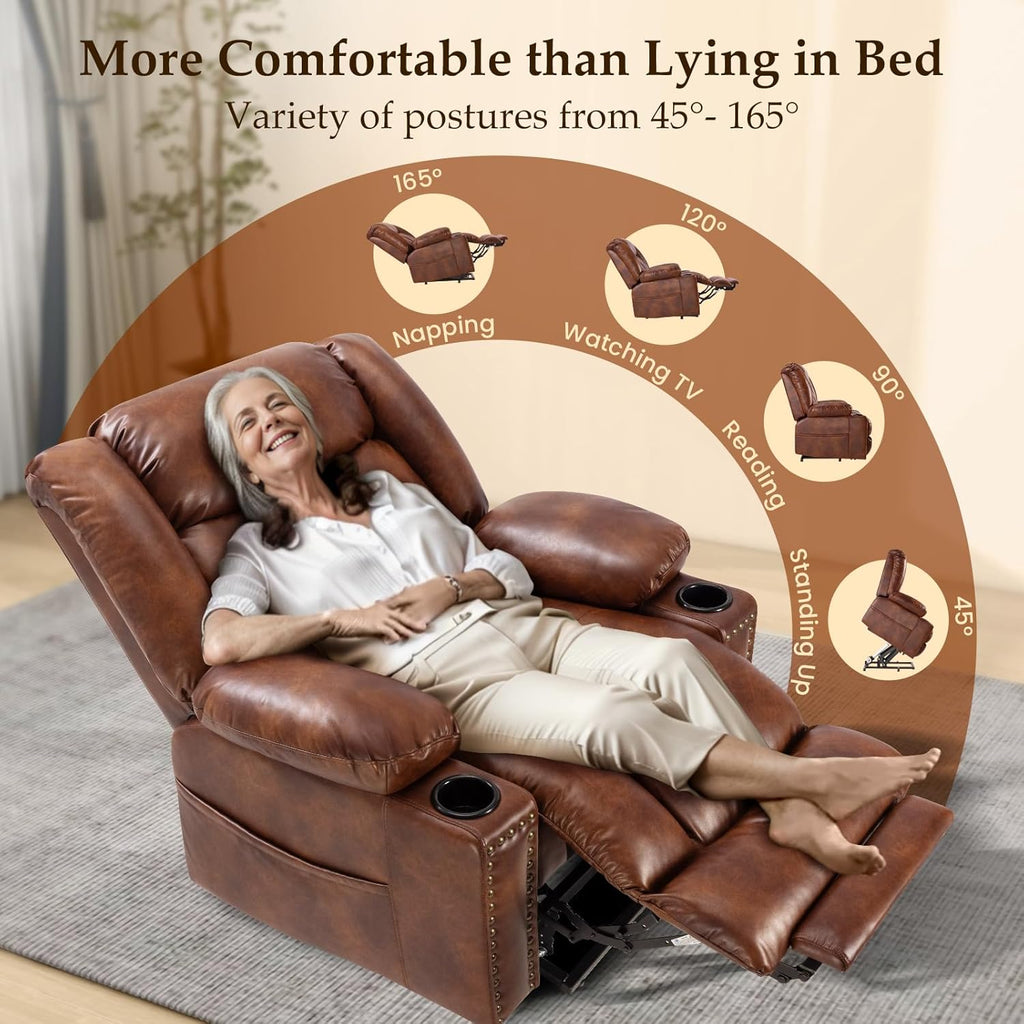 Large Power Lift Recliner with Extended Footrest, Heat and Massage M832