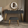 Black 31.5in Vanity Desk Set with 360° Rotating Mirror and Lights, 2 Drawers, Stool U967707