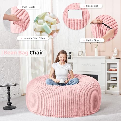 5FT Grey Memory Foam Bean Bag Chair with Plush Cover E82971