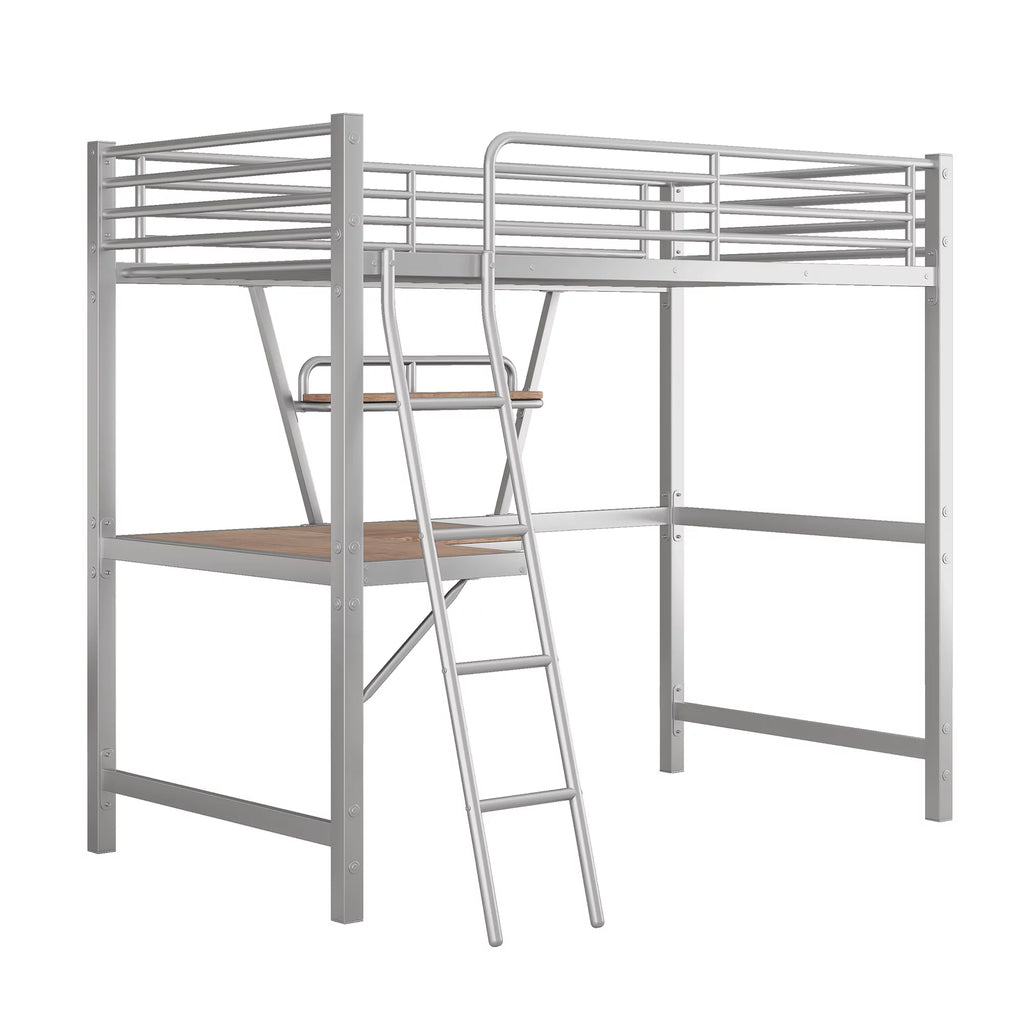 Metal Loft Bed with Desk and Shelf V81258