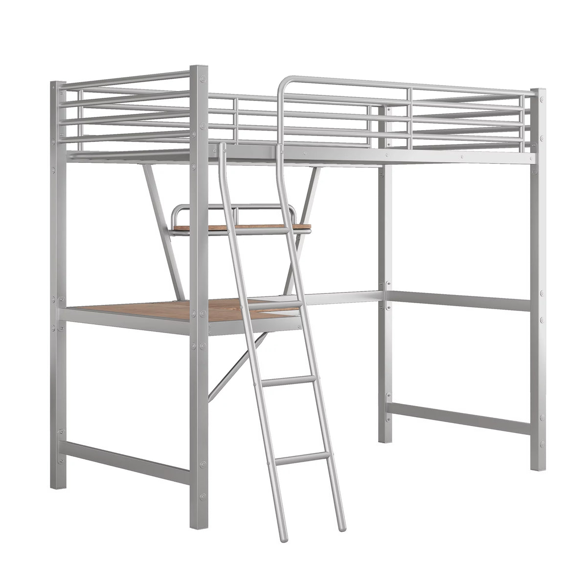 Metal Loft Bed with Desk and Shelf V81258