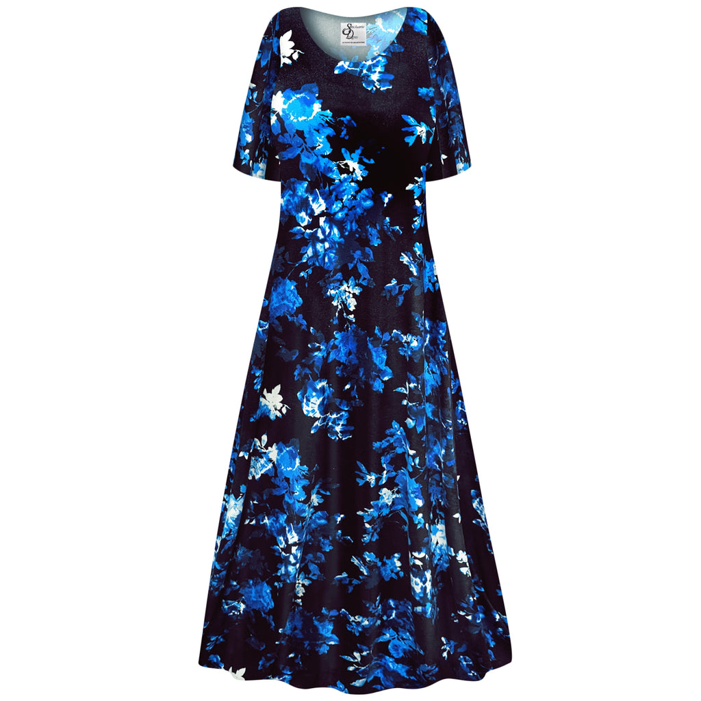 Blue Eden Night Print A Line Maxi Dress Z482