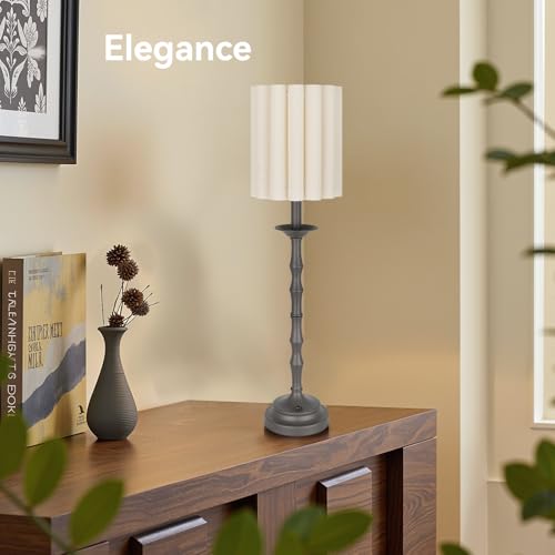 Black Scalloped Table Lamp with Bamboo Lamp Post L27165