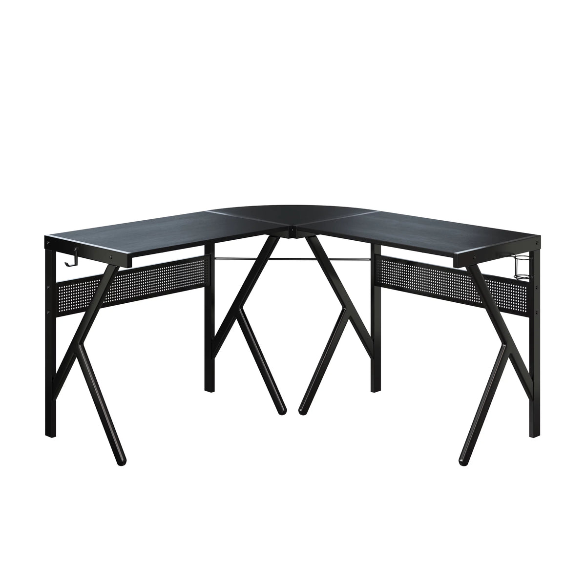 L Shaped Computer Desk with Headphone and Cup Holder Black L5721