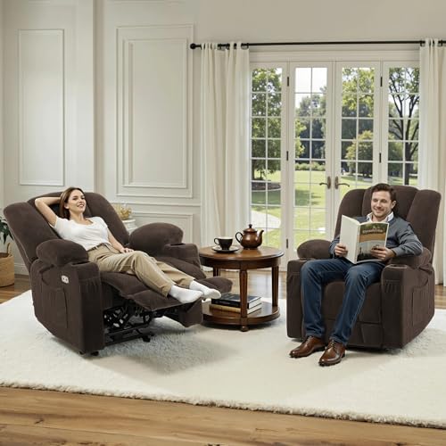 Brown Fabric Power Recliner Chair with Heat and Vibration Massage Q633615