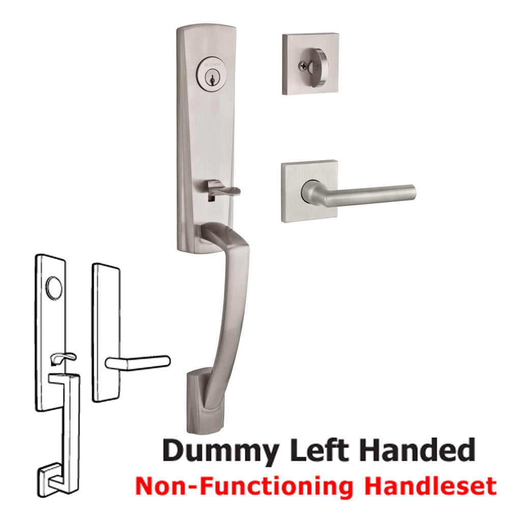 Miami Handleset with Left Handed Tube Lever and Contemporary Square Rose in Satin Nickel A71139