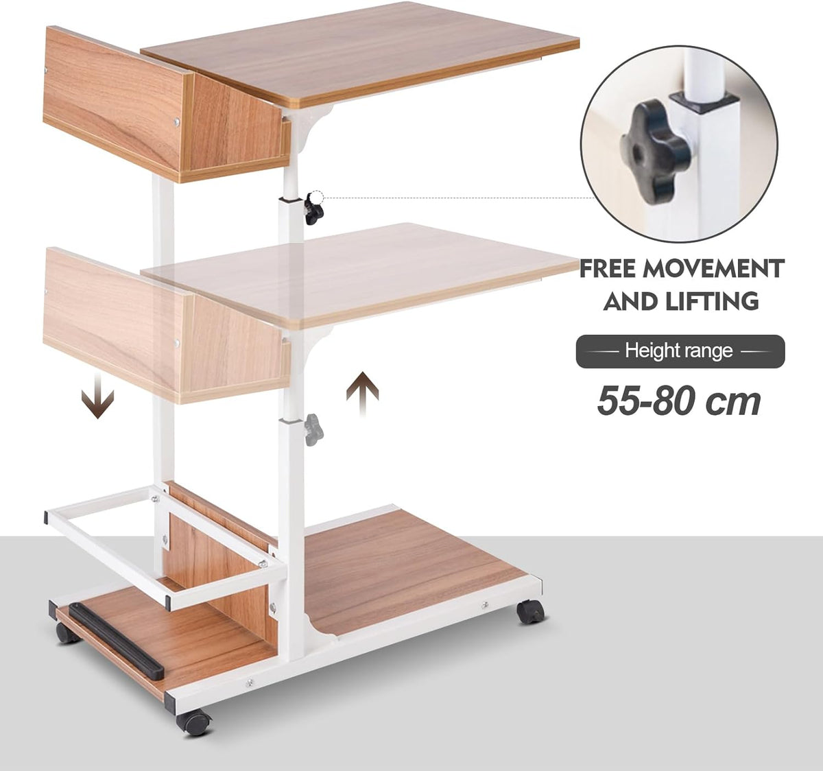 Over Bed Table with Drawer Adjustable Height and Wheels S47309