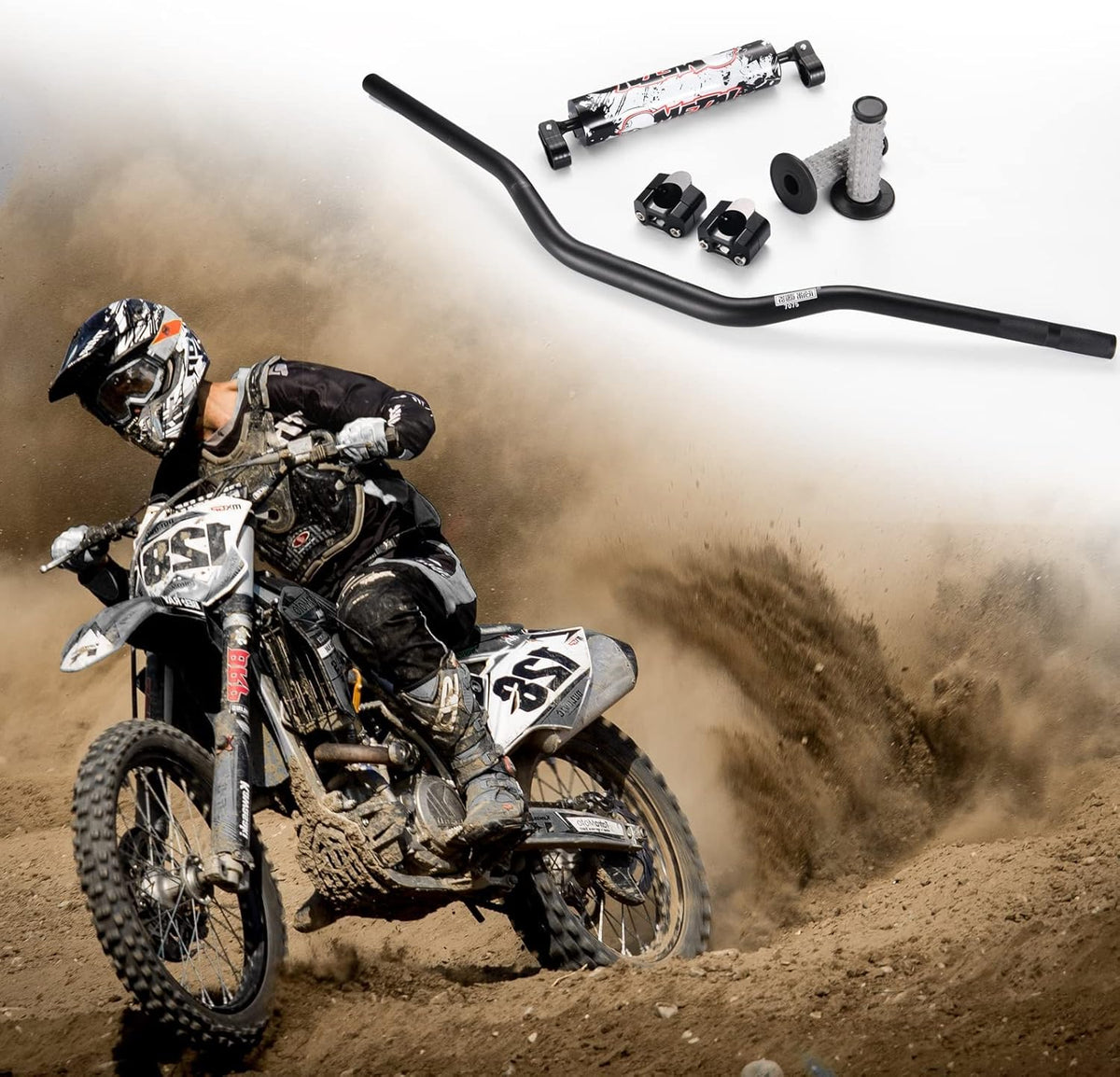 1 1/8" 28mm Handlebars 4 Pcs with Bar Pad, Universal Grips, Handlebar Brackets (Black) Pack of 2 F117