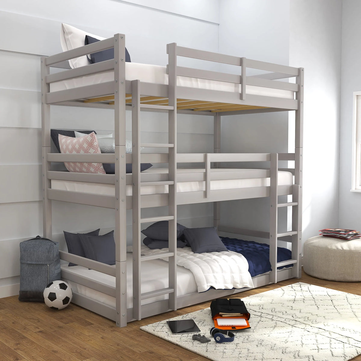 White Wood Convertible Bunk Bed J387343