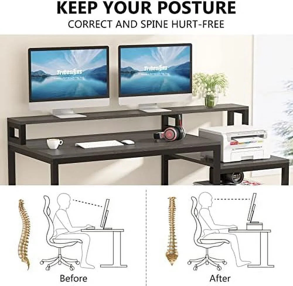 60 inch Computer Desk with File Drawer and Shelves X2881