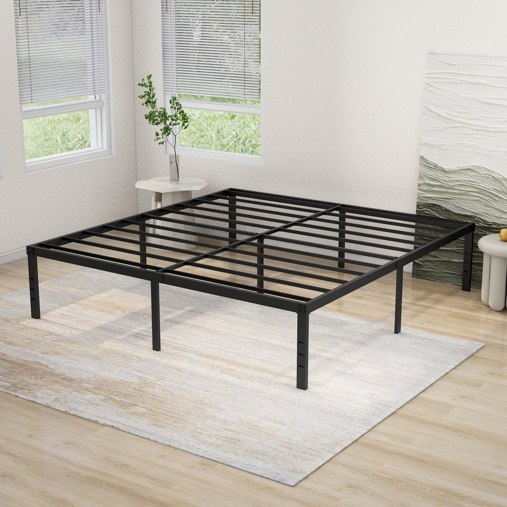 18" 3500 lbs Heavy Duty Black Steel Slat Metal King Bed Frame P10418