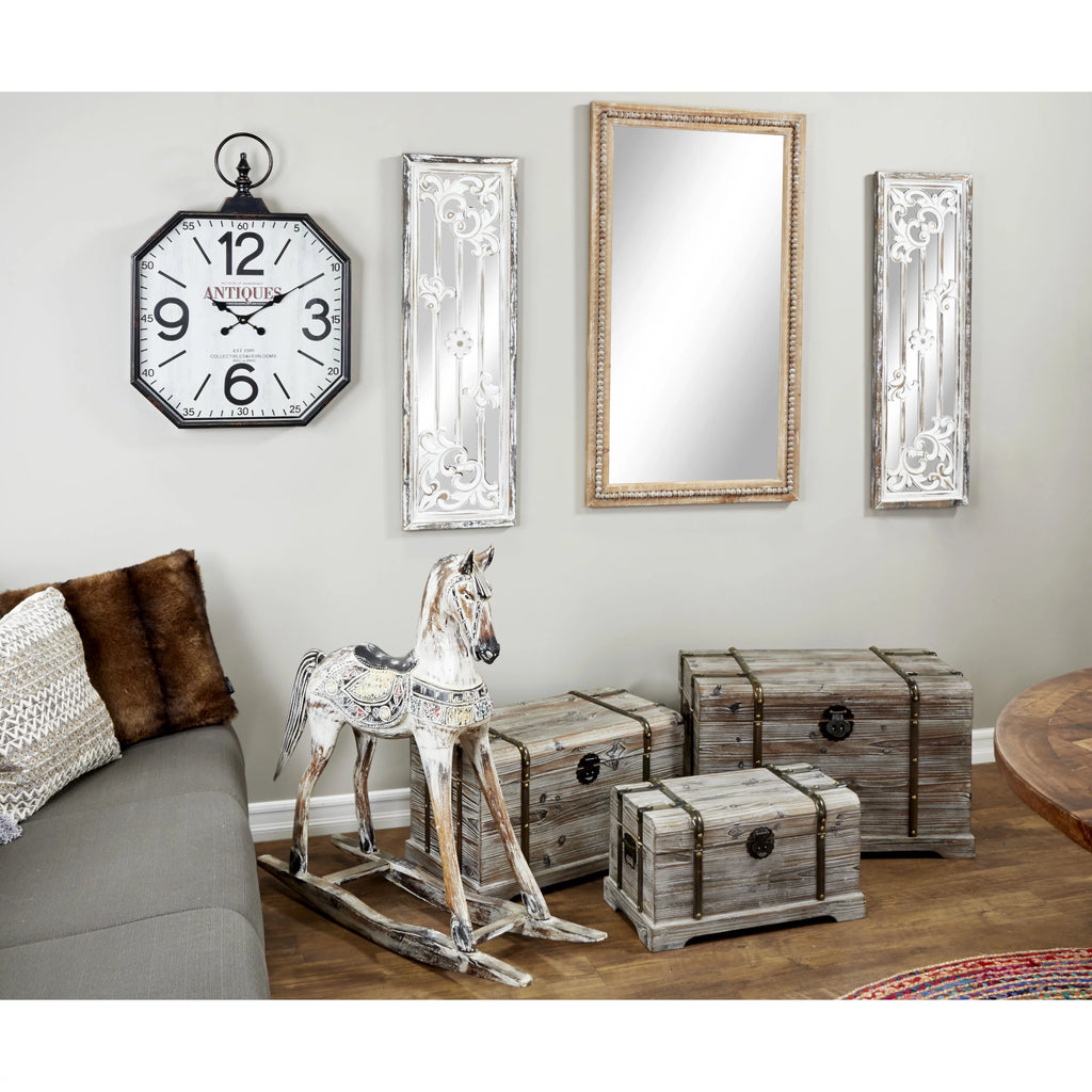 Brown Bohemian Wood Rectangular Wall Mirror P382