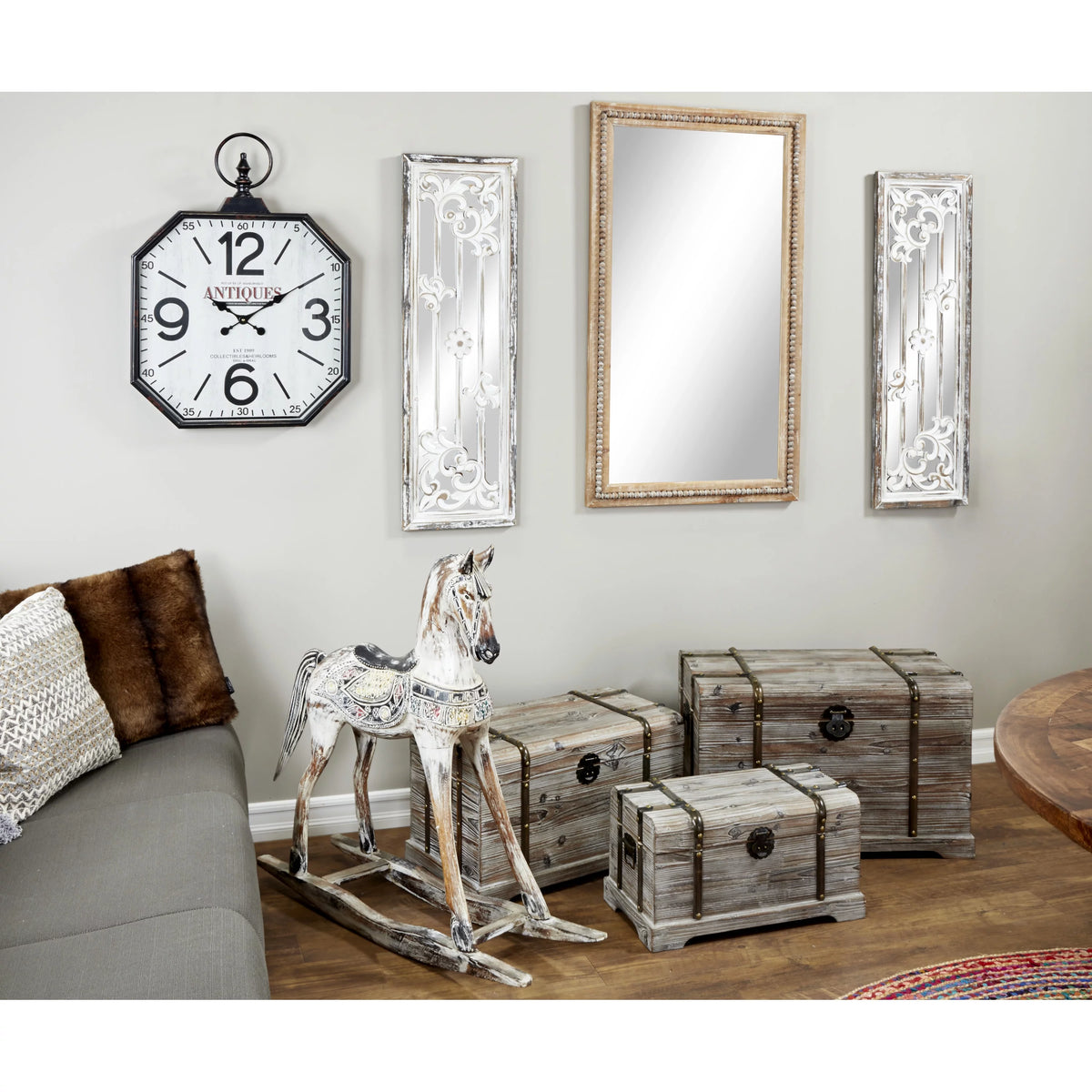 Brown Bohemian Wood Rectangular Wall Mirror P382