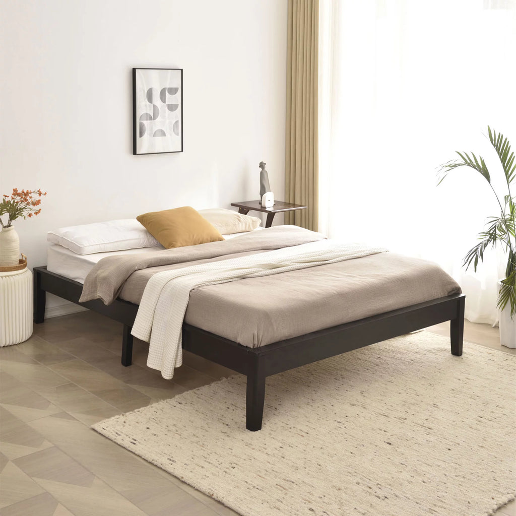 Black Queen Solid Pine Wood Platform Bed Frame Y90553