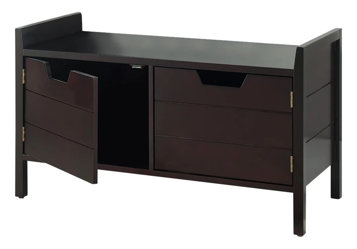 Espresso Wood Shoe Bench with Cabinet Storage H548262