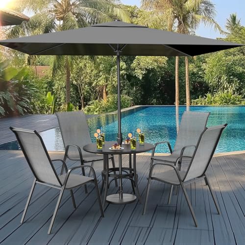 Black Set of 6 Stackable Outdoor Dining Chairs with Sling High Back and Armrests P3451