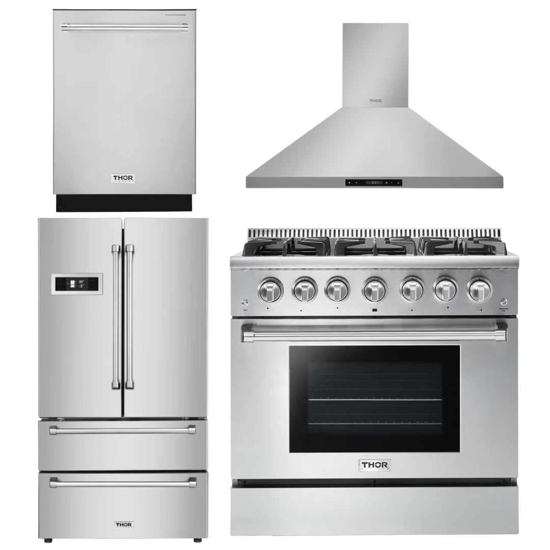 36 Propane Gas Range, Range Hood, Refrigerator, Dishwasher Package X5921