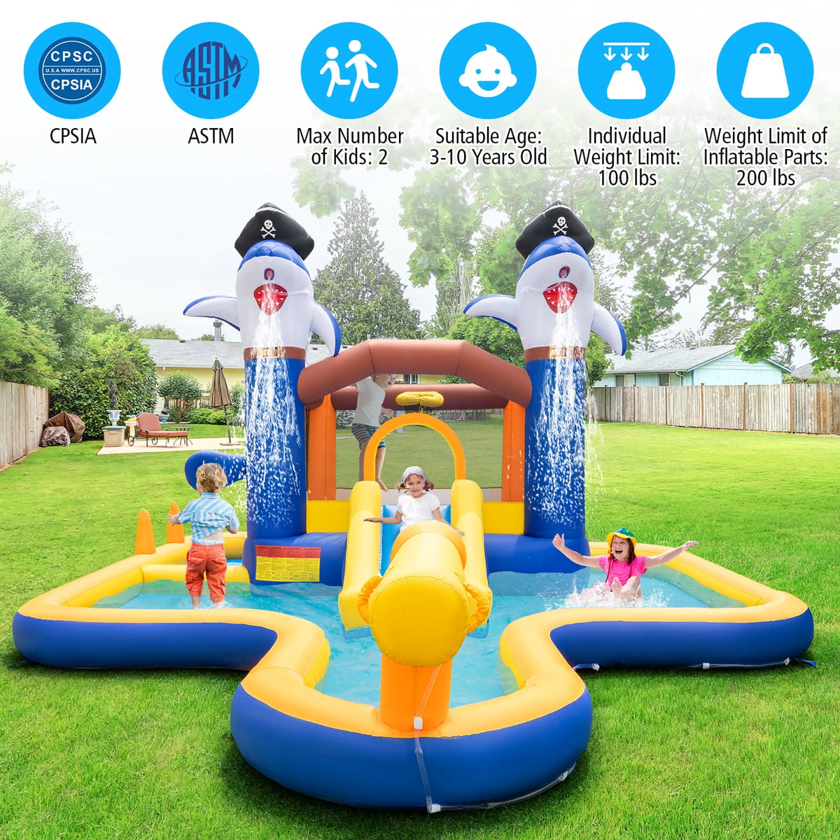 Inflatable Water Slide Park Bounce House Splash Pool Z53699