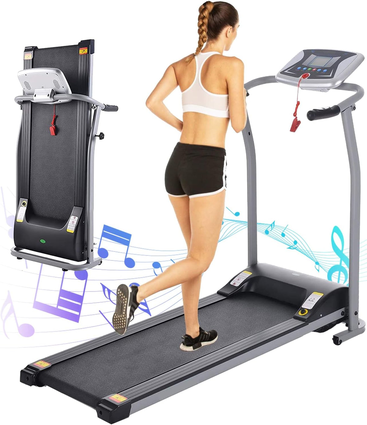 Folding Electric Treadmill with LCD and Pulse Rate Grips W3363