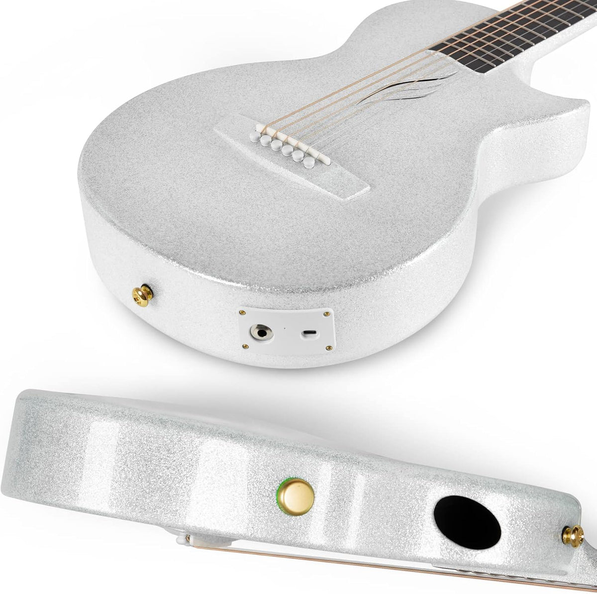 Carbon Fiber Acoustic Electric Guitar with Gig Bag, Strap, Strings, Instrument Cable (Sparkling Silver) L30161