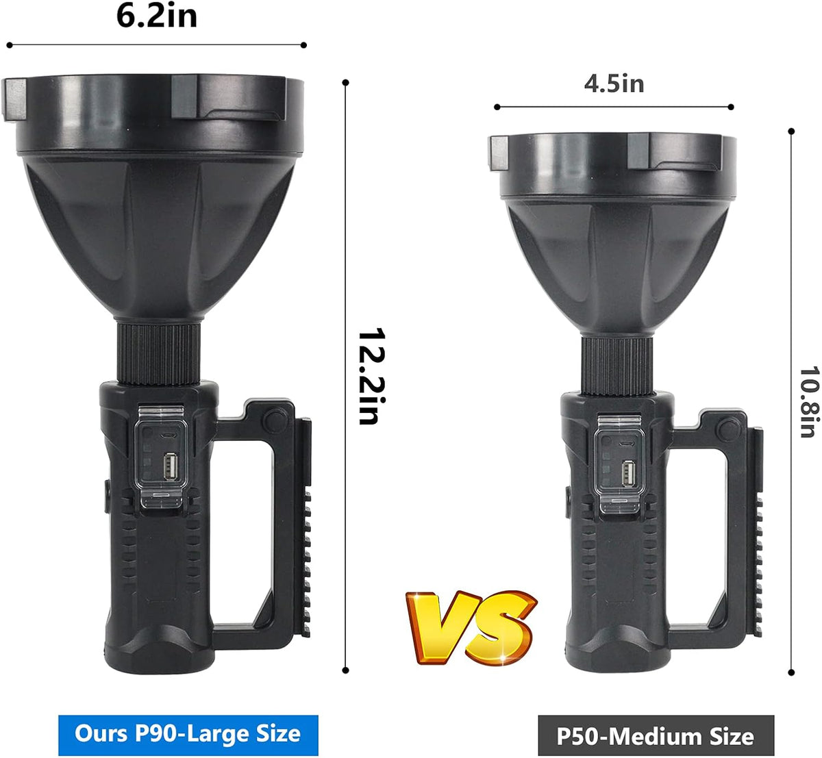 Rechargeable LED Spotlight Flashlight 90000 High Lumens IPX5 Waterproof V7401