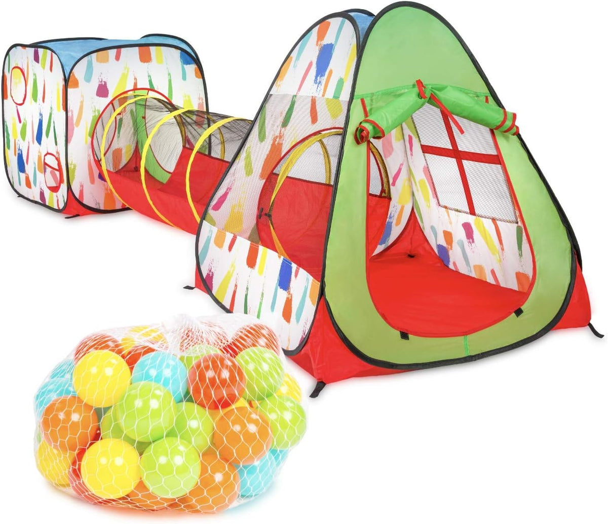 Kid's Pop up Tent Tunnel Playhouse with 50 Balls and Carry Bag Y5557