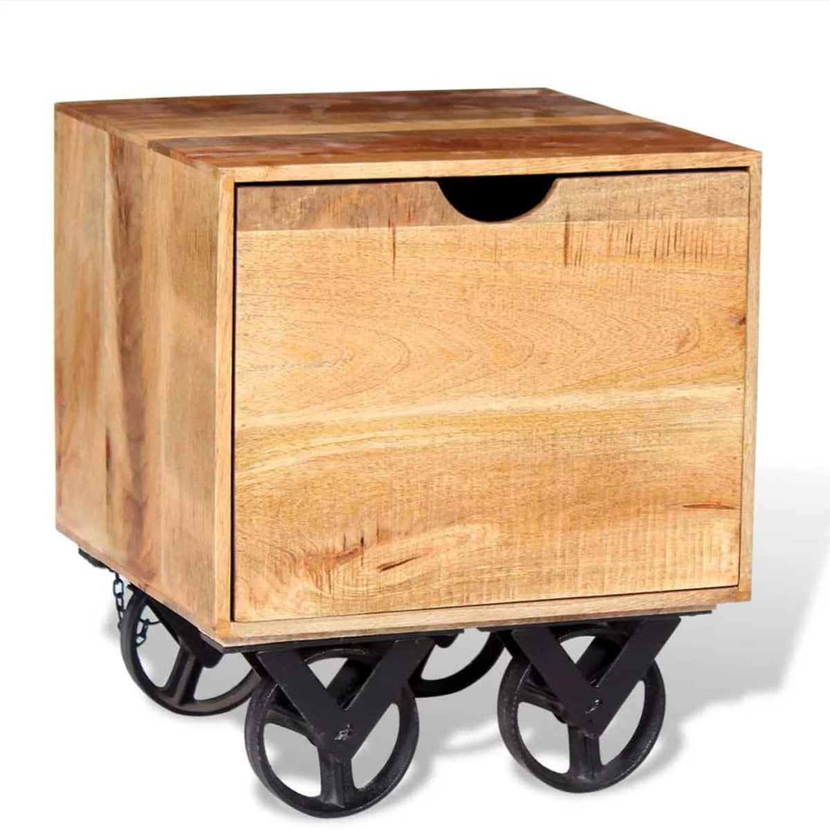 Solid Mango Wood Side Table with Drawer Wheels T991