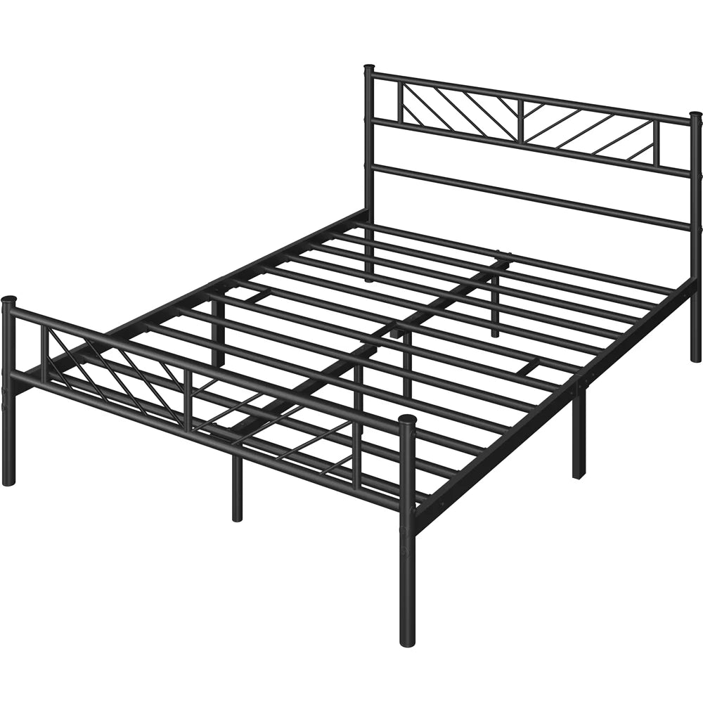 Queen Metal Platform Bed with Arrow Design Headboard and Footboard C683643