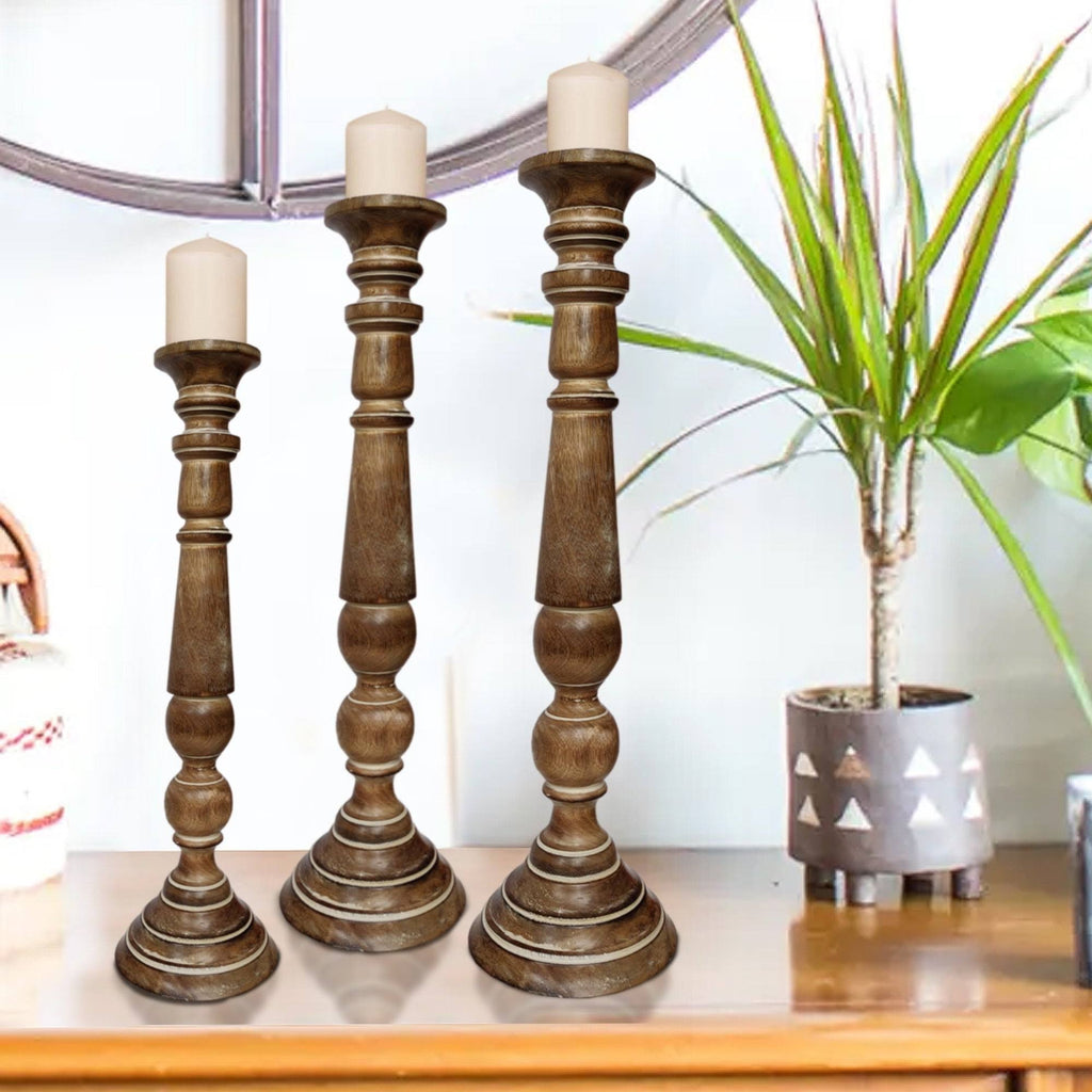 Handmade Wooden Candle Holder Set of 3 V4583