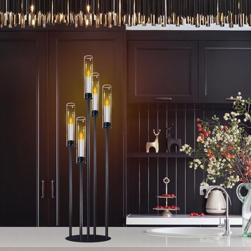 Black 5 Head Glass Cylinders Metal Candelabra E552982