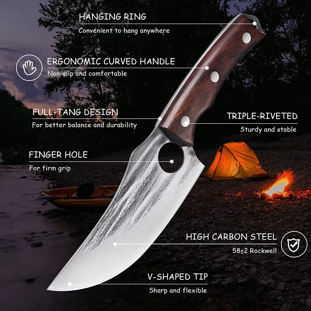 5.5 inch Full Tang High Carbon Steel Butcher Knife with Sheath W768975