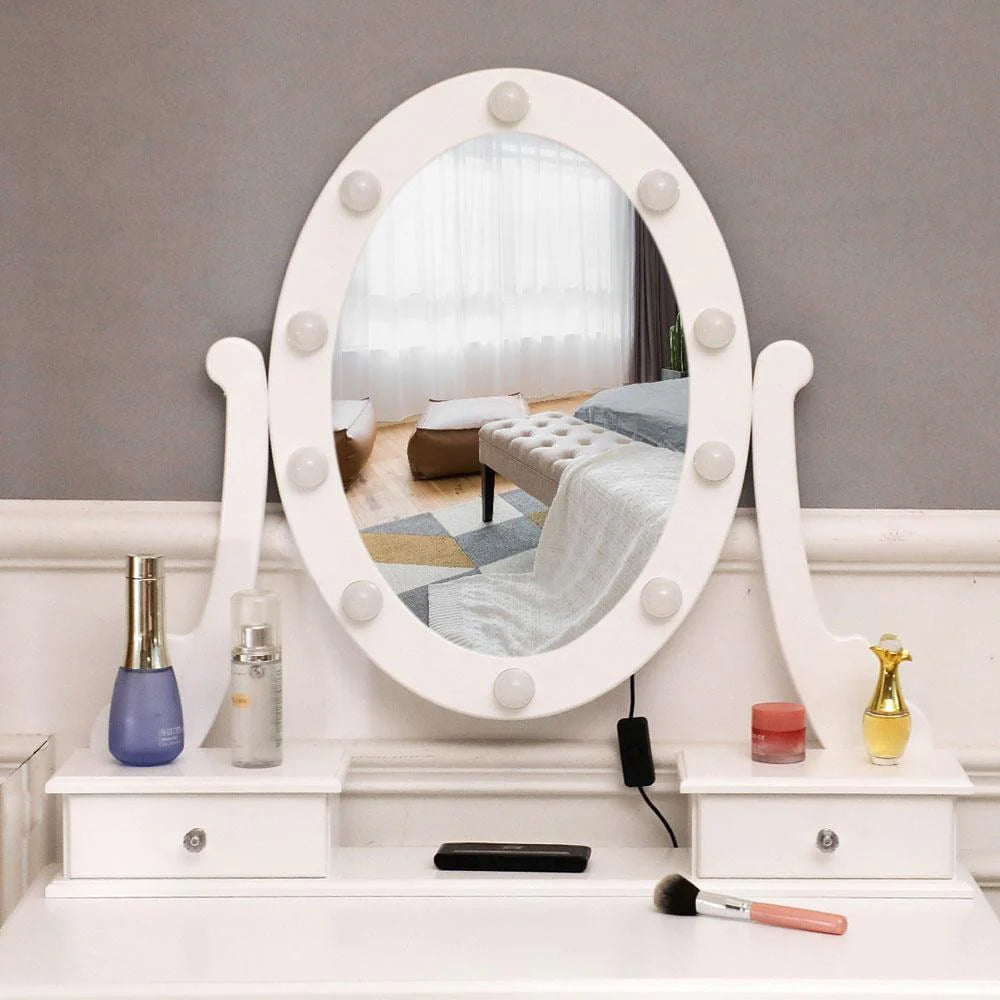 White 5 Drawer Vanity Table with Cushioned Stool Set F9501