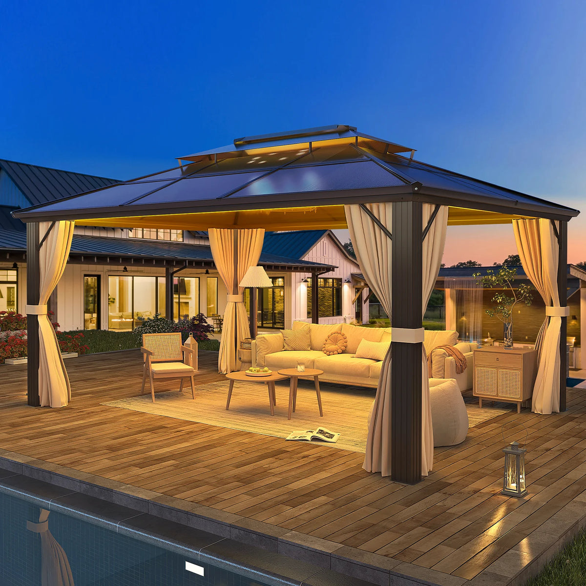 10'x13' Polycarbonate Double Roof Aluminum Hardtop Gazebo R3030