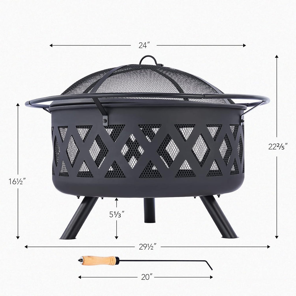 30-Inch Round Wood Burning Fire Pit with BBQ Grill G651710