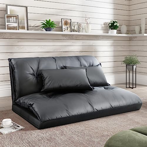 5-Position Folding Chaise Lounge with Adjustable Back & Steel Frame Black J642186
