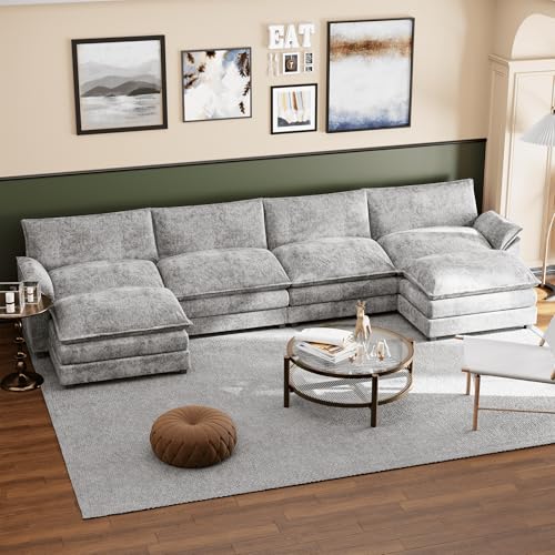 Dark Grey Chenille U Shaped Modular Sofa with Ottoman I7438
